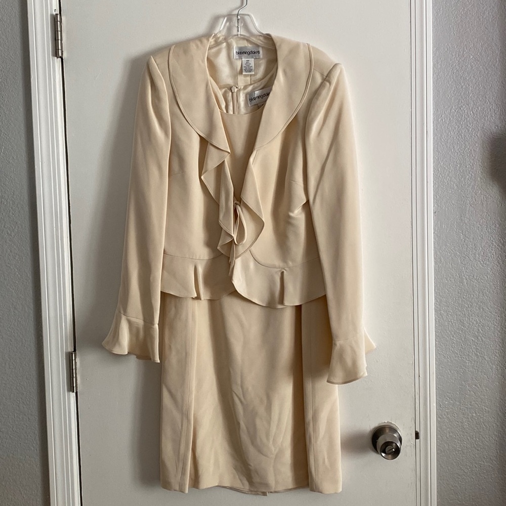 Bloomingdale's 14P ivory Cream Dress and Blazer Suit Set.